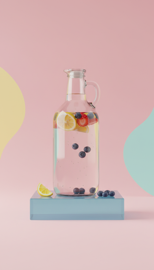 62oz glass growler with floating fruit design