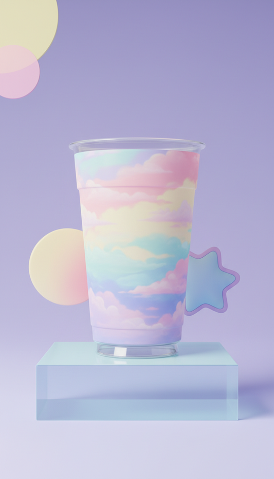 Plastic 12oz cup with ethereal sky motif